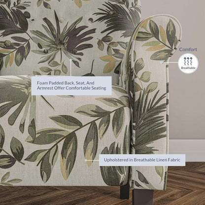 BELLEZE Modern Accent Chair for Living Room, High Back Floral Armchair with Wooden Legs, Upholstered Wingback Side Chair Padded Armrest Single Sofa for Living Room, Bedroom - Allston (Green Floral)