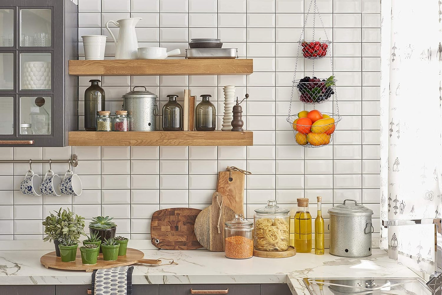 IBERG 3-Tier Fruit Basket Hanging Baskets for Storage - Kitchen Bathroom Organizer (Copper)