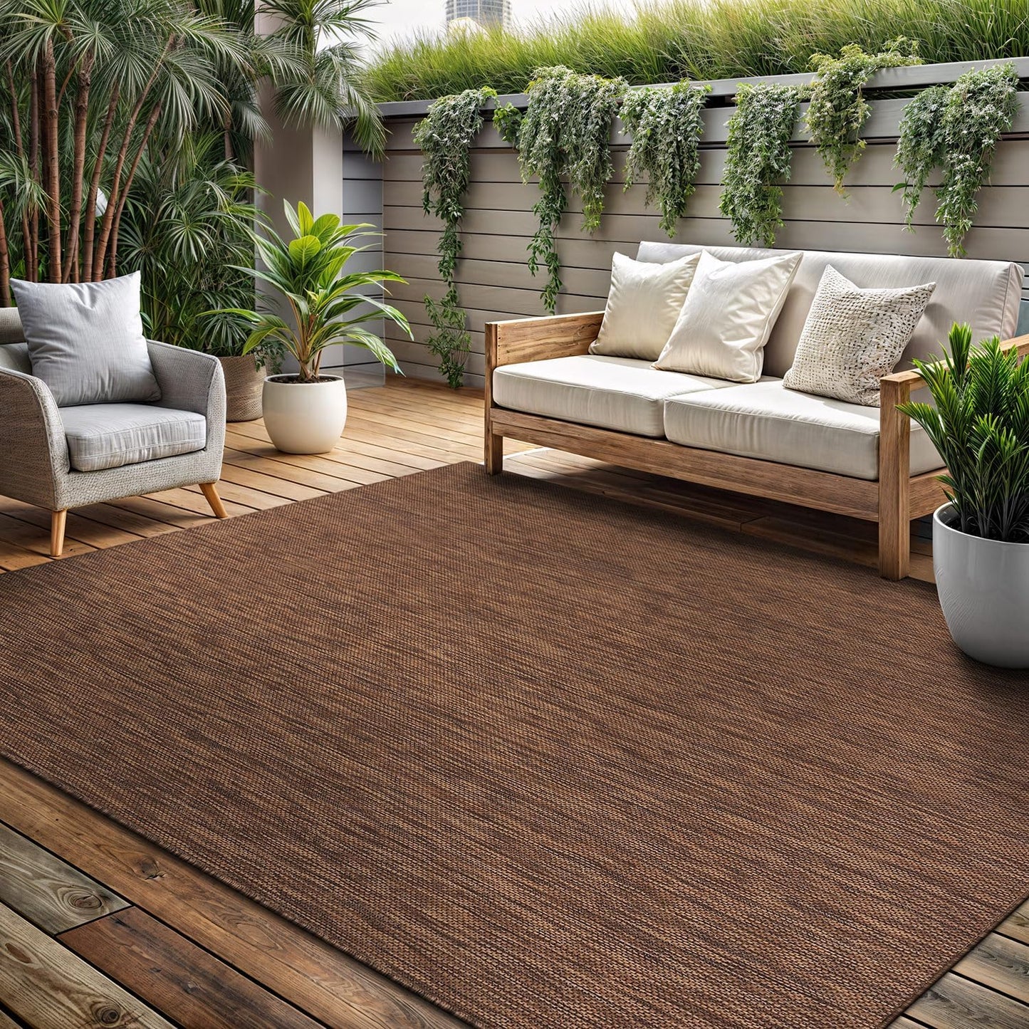 Washable Indoor Outdoor Rug 9x12 Weather Resistant Area Rugs Modern Solid for Porch Deck Balcony Backyard Patio Outside Carpet (9 X 12 Gold Brown)