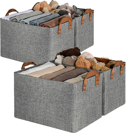 GRANNY SAYS Closet Storage Baskets, Collapsible Fabric Storage Bins with Metal Frame, Clothes Organizer Bins, Extra Large Baskets for Shelves, Gray, 4-Pack
