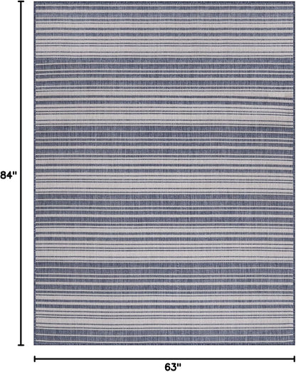 Stripe Outdoor Rug 5x7 Washable Outside Carpet for Indoor Patio Porch Waterproof Easy Cleaning Non Shedding Area Rugs Blue 5 x 7