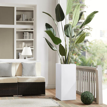 Metallic Heavy Tall Outdoor/Indoor Planter Box, Seamless Metal Planter, Rectangular, 14”Lx14”Wx30”H, ‎25 Pounds Each, Pure White, No Assembly and Seamless, Set of 2