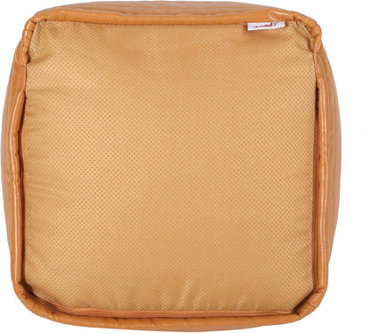 GDFStudio Contemporary Faux Leather Channel Stitch Pouf Ottoman Foot Stool - Bean Bag Floor Chair - Foot Rest Couch for Living Room Bedroom,Caramel Cube,16"" x 16"" x 16"", Conrai,caramel, 314802N