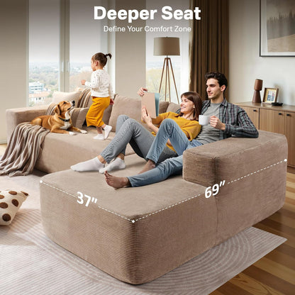 104" Cloud Sectional Couches for Living Room,L Shaped Boneless Couch in A Box,Sleeper Sofa with Comfy Chaise No Assembly Required,Camel