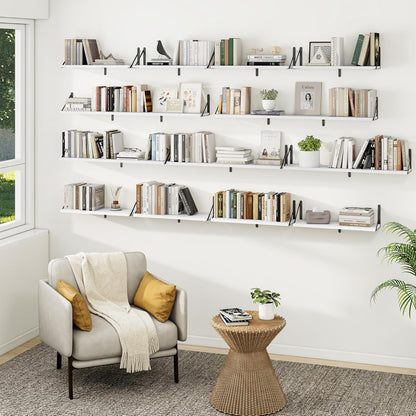 Heimlove 24 Inches White Floating Shelves,8 Inches Deep Wall Bookshelf Mounted Display&Storage Wood Wall Shelves for Kitchen Bathroom Laundry Living Room,Set of 3