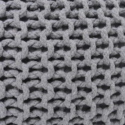 REDEARTH Round Boho Pouf Ottoman - Cable Knitted Cord Boho Pouffe - Stuffed Poof Accent Beanbag Footrest for Living Room - Nursery - Bedroom - Covered Patio - Study Nook (19.5"x19.5"x14") - Gray