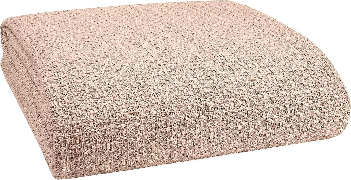 Elvana Home 100% Cotton Bed Blanket, Breathable Bed Blanket King Size, Cotton Thermal Blankets King, Perfect for Layering Any Bed for All Season, Beige