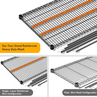 REIBII 81.5''W Storage Shelves 3680LBS Garage Shelving Heavy Duty 4 Tier Metal Shelving Unit Adjustable Wire Shelf and Storage Pantry Shelves for Kitchen Garage，81.5Wx23.62Dx70.86H，Black