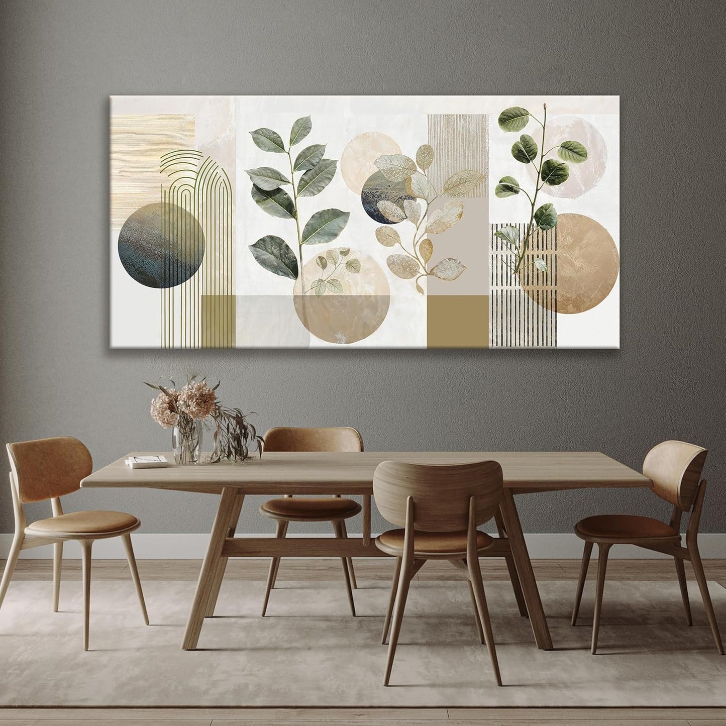 TAIJXAGSG Large Boho Green Wall Art For Living Room 29x58 In Green Botanical Boho Wall Art Modern Sage Bohemian Canvas Art Wall Decor Natural Abstract Geometry Lines Prints Picture Ready To Hang