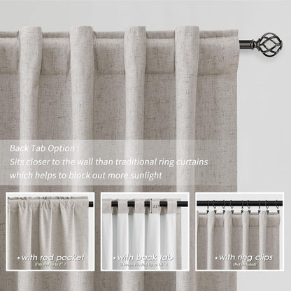 BOODII Neutral Linen Blackout Curtains 84 Inch Length 2 Panels Set Room Darkening Black Out Curtains for Bedroom Living Room Thermal Insulated Nursery Drapes Back Tab/Rod Pocket Greige Taupe 52x84