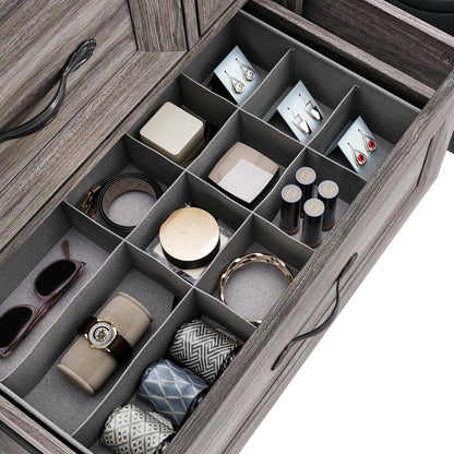 LINSY HOME Farmhouse 7 Drawers Dresser for Bedroom, Wood Chest of Drawers with Metal Handle, Wide Dresser Organizers for Bedroom, Nursery, Closet, Grey