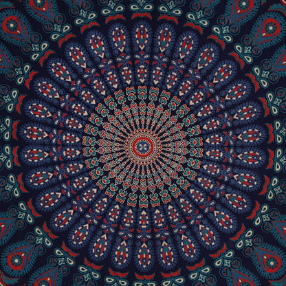 Bless International Handmade Indian hippie Bohemian Psychedelic Peacock Mandala Wall hanging College Dorm Beach Throws Table Cloth Bedding Tapestry (Midnight Blue, Queen(84x90Inches)(215x230Cms))