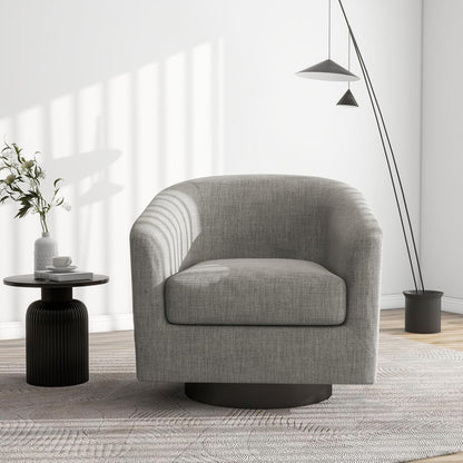 Swivel Barrel Accent Chair, Modern Round Linen Arm Chair for Living Room, Bedroom, Comfy Club Reading Chairs for Adults（Linen Fabric, Khaki, Set of 1