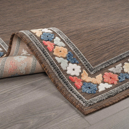 Beverly Rug Outdoor Rug 4x6 Modern Bordered Area Rugs for Indoor and Outdoor Patio Easy to Clean Non Shedding Living Room Porch Garden Washable Outside Carpet (4 x 6 Brown)