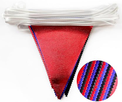 Navy Blue Red Black Party Decorations Metallic Fabric Triangle Pennant Banner Flag Bunting Garland for Graduations Birthday Retirement 4th of July USA Patriotic Veterans Party Decorations Supplies