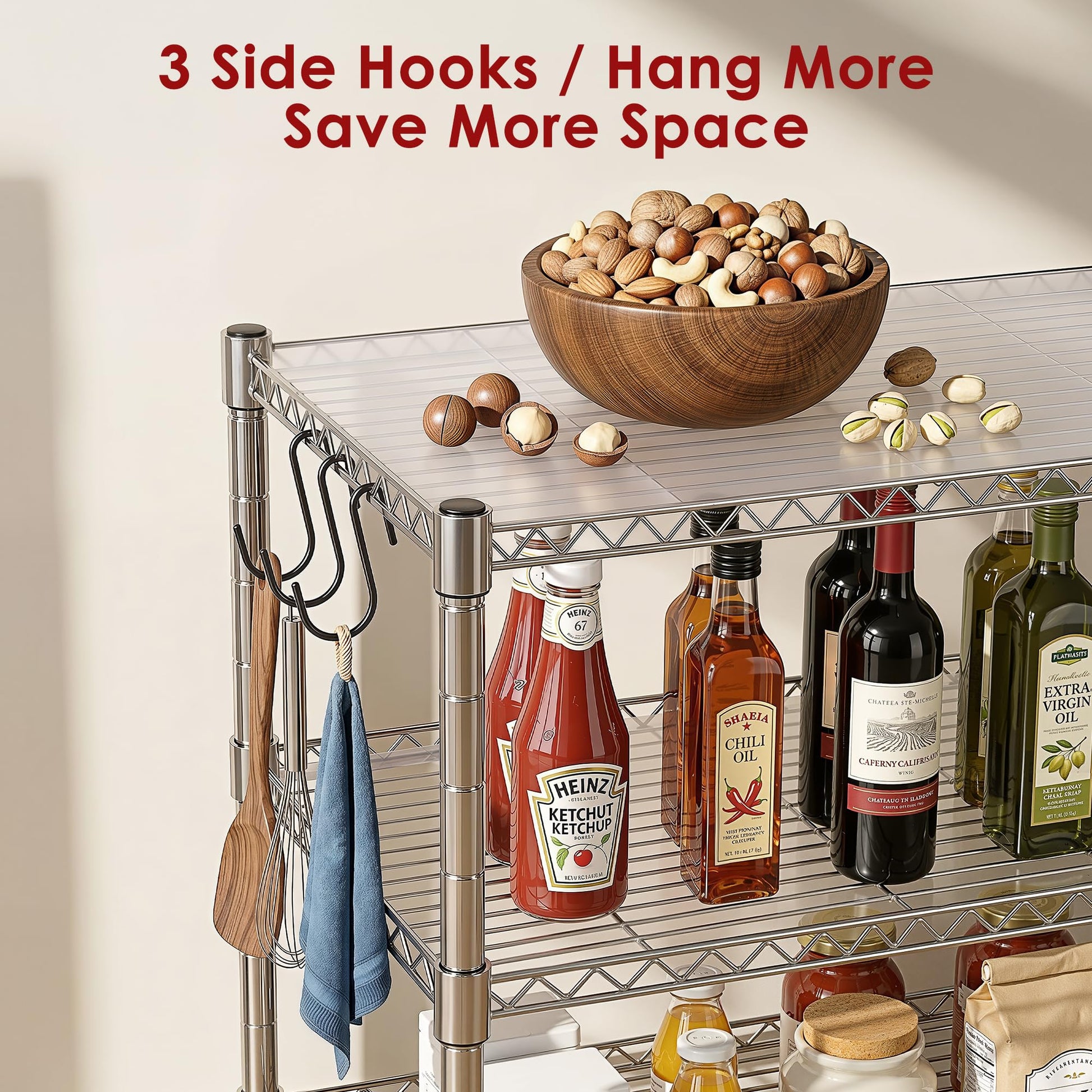 Heavy Duty 3-Shelf Shelving Unit, 24.02" W x 13.78" D x 21.97" H Chrome Steel Storage Rack with