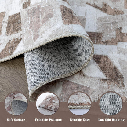 Modern Abstract Door Mat Indoor Entrance 2X3 Brown Rug Washable, Non-Slip Small Rugs for Entryway Bathroom Ultra-Thin, Throw Carpet for Kitchen Bedroom Nursery Kids Print Faux Wool