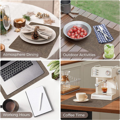 Vinyl Placemats Set of 4, Faux Leather Waterproof and Heat Resistant Place Mats, Washable Anti-Slip Table Mats with Coaster, Wipeable Placemats for Indoor & Outdoor 17" x 12" (Dark Coffee, Set of 4)