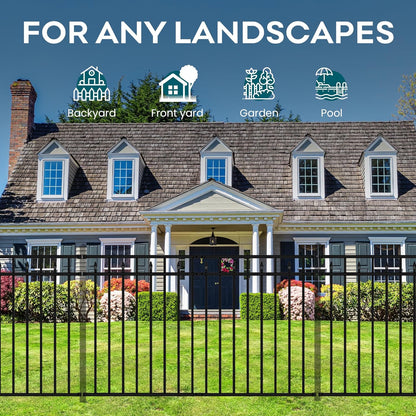 Heavy-Duty Black Metal Fence Panel, 6.5' W x 4' H, Pre-Fab Wrought Iron, Rust-Resistant, Easy to Install DIY Decorative Outdoor Fencing for Yard & Garden (Posts Sold Separately)