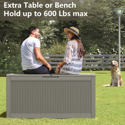 100 Gallon Deck Box Lockable Resin Outdoor Storage Box waterproof Outdoor Container for Patio Furniture Cushions, Pillow