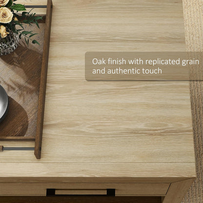 Hazel Coffee Table with 4 Storage Drawers and Open Shelf, Metal Handles, Rectangular Modern Luxury Table for Living Room