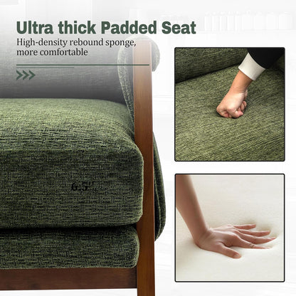 Modern Accent Chairs Set of 2 for Living Room Mid Century Arm Chairs Upholstered Bedroom Chairs Comfy Lounge Chairs with Solid Wood Frame, Green