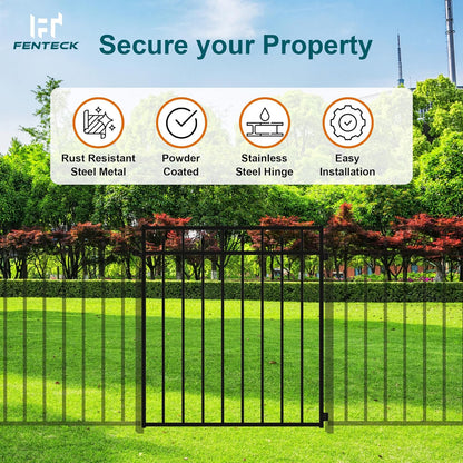 Heavy-Duty Metal Gate, 3.5' W x 4' H, Rustproof Wrought Iron Outdoor Gate for Backyard, Garden & Doorway, Easy to Install with Stainless Steel Hinges & Self-Locking Latch