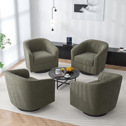 Swivel Barrel Accent Chair, Modern Round Chenille Fabric Arm Chair for Living Room, Bedroom, Comfy Club Reading Chairs for Adults（Chenille Fabric, Tan, Set of 4