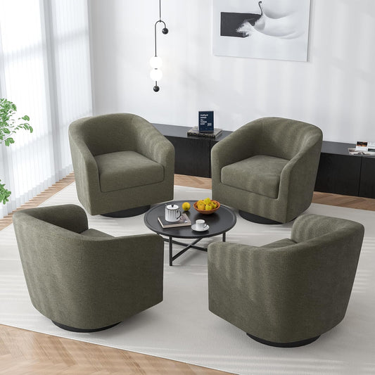Swivel Barrel Accent Chair, Modern Round Chenille Fabric Arm Chair for Living Room, Bedroom, Comfy
