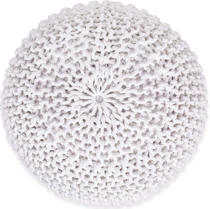 BIRDROCK HOME Round Pouf Ottoman | Cotton Braided Foot Stool with Bean Bag Filling | Boho Foot Rest for Living Room & Bedroom | Compact & Comfortable Seating, Lightweight & Soft | Ivory