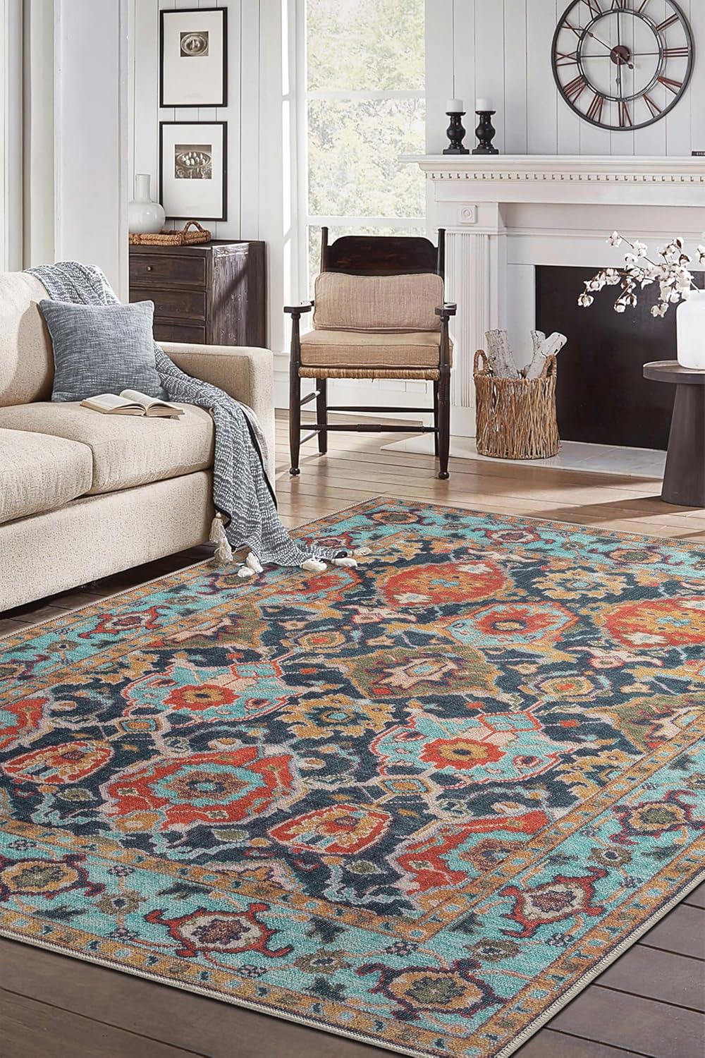 Keen Home Design 5x7 Rug - Machine Washable Area Rug with Non-Slip Backing, Ideal for Living Room, Dining Room, Bedroom - Vintage, Easy Clean, Durable, Low Pile Rug - (5' x 7')