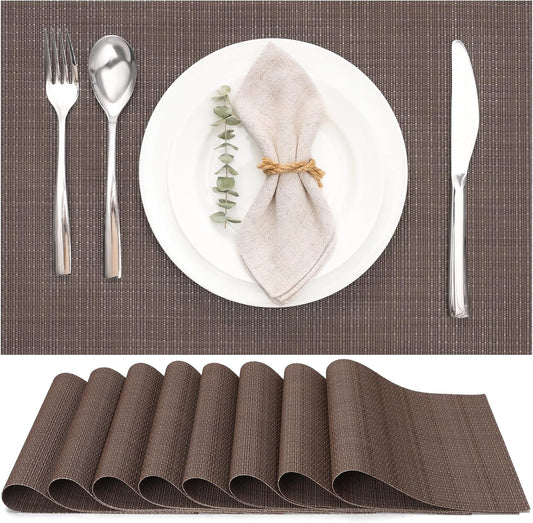 Myir JUN Placemats Set of 8, Vinyl Woven Placemats Place Mats Indoor Set of 8 Washable Table Mats Non-Slip Place mats for Dining Table (Coffee, Set of 8)
