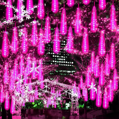 【4 Pack】 Christmas Meteor Shower Rain Lights 20inch, Totally 40 Tube 1440 LEDs Icicle Light Outdoor Raindrop Lights for Xmas Halloween Wedding Party Tree Holiday Decoration, Pink