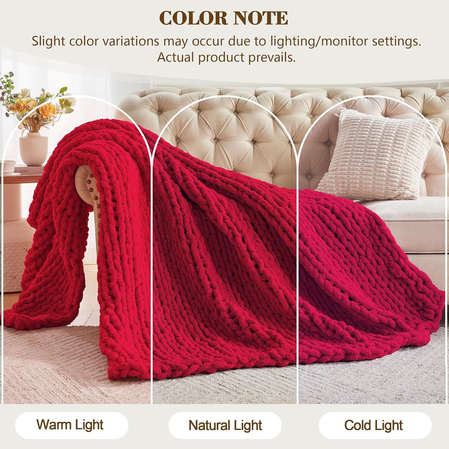 Carriediosa Chunky Knit Throw Blanket 60" X 80" Twin, 100% Hand Made Large Chenille Loop Yarn Soft Fluffy Throws for Couch Sofa Bed, Big Crochet Cozy Heavy Thick Cable Woven Blankets, Red