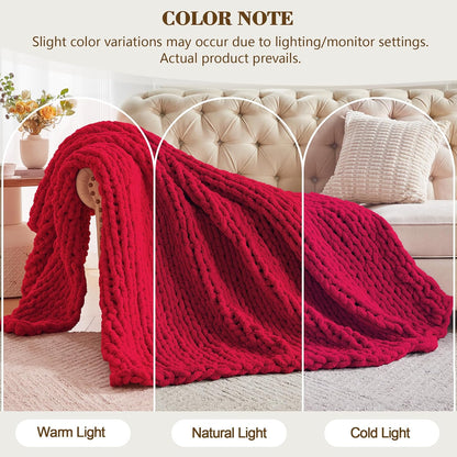 Carriediosa Chunky Knit Throw Blanket 60" X 80" Twin, 100% Hand Made Large Chenille Loop Yarn Soft Fluffy Throws for Couch Sofa Bed, Big Crochet Cozy Heavy Thick Cable Woven Blankets, Red