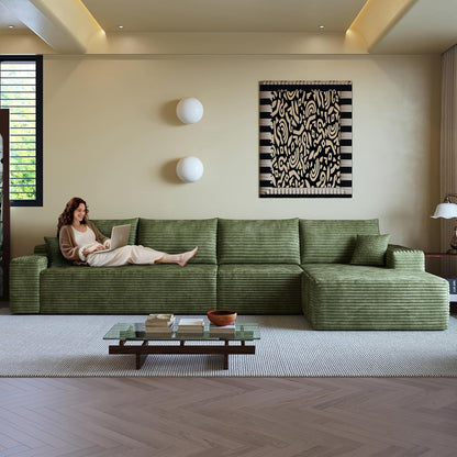 136" Sectional Couches for Living Room Modern Modular Sofa with L-Shape Couchs Upholstered Boneless Couch Deep Seat Sectional Couch with Chaise (Green, Right Facing Chaise+3Seaters)