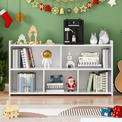 Book Shelf Set of 2, 5 Cubes Storage Organizer, Open Shelf Wooden Bookcase, Freestanding White Bookshelf Cube Shelf for Bedroom, Living Room, Home Office