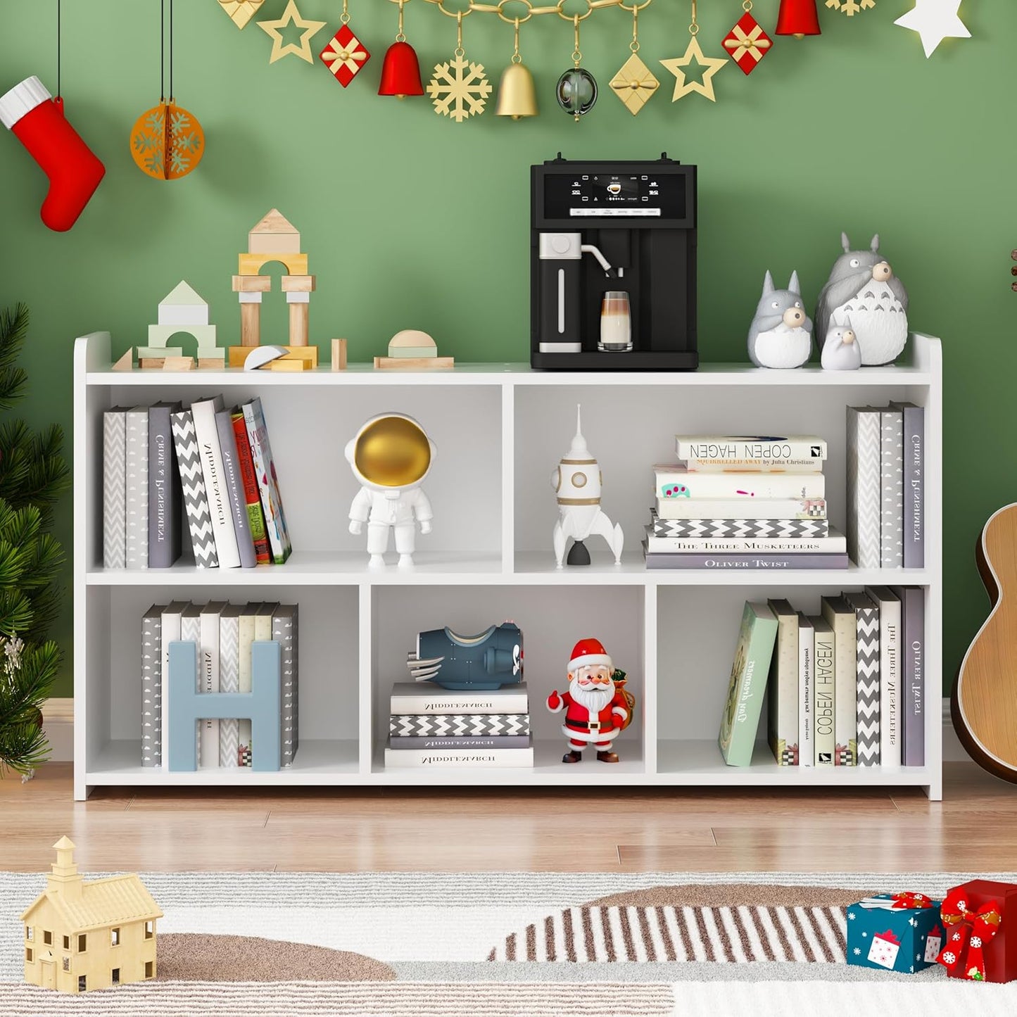 Book Shelf Set of 2, 5 Cubes Storage Organizer, Freestanding White Bookshelf Cube Shelf for Bedroom, Living Room, Home Office, Open Bookshelf Wooden Bookcase