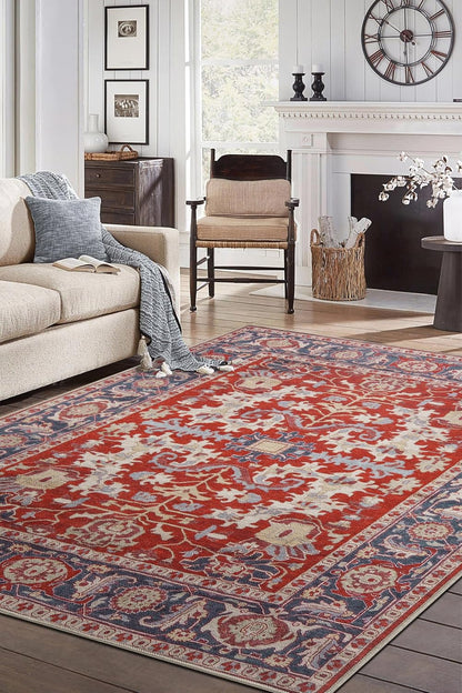 Keen Home Design 6x9 Rug - Machine Washable Area Rug with Non-Slip Backing, Ideal for Living Room, Dining Room, Bedroom - Vintage, Easy Clean, Durable, Low Pile Rug - (6' x 9')
