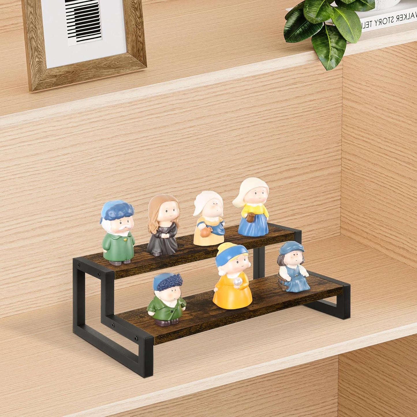 YINMIT Tiered Display Stand Riser Shelf, Wooden Spice Rack Organizer for Countertop, 2 Tier Kitchen Counter Shelf