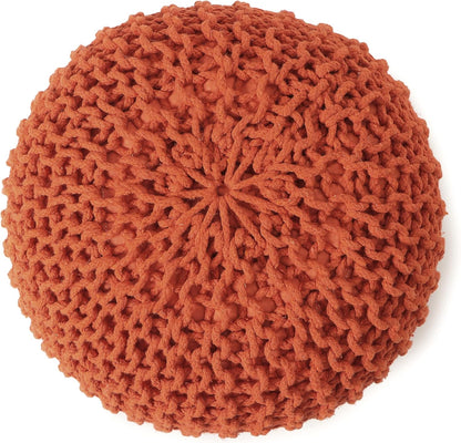 REDEARTH Round Pouf Ottoman - Hand Knitted Cable Boho Poof - Pouffe Circular Footrest for Living Room - Bedroom - Patio - 100% Cotton (19.5"x19.5"x14") - Burnt Orange