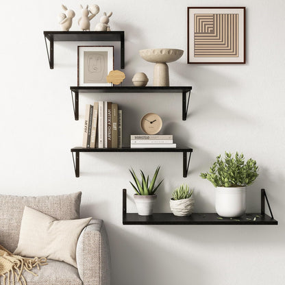Deep Black Floating Shelves for Wall, 24"W x 10"D Wall Shelves Set of 2, 10 Inch Deep Floating Shelf with Brackets, Wide Display & Storage Shelves for Books, Living Room, Kitchen, Bathroom