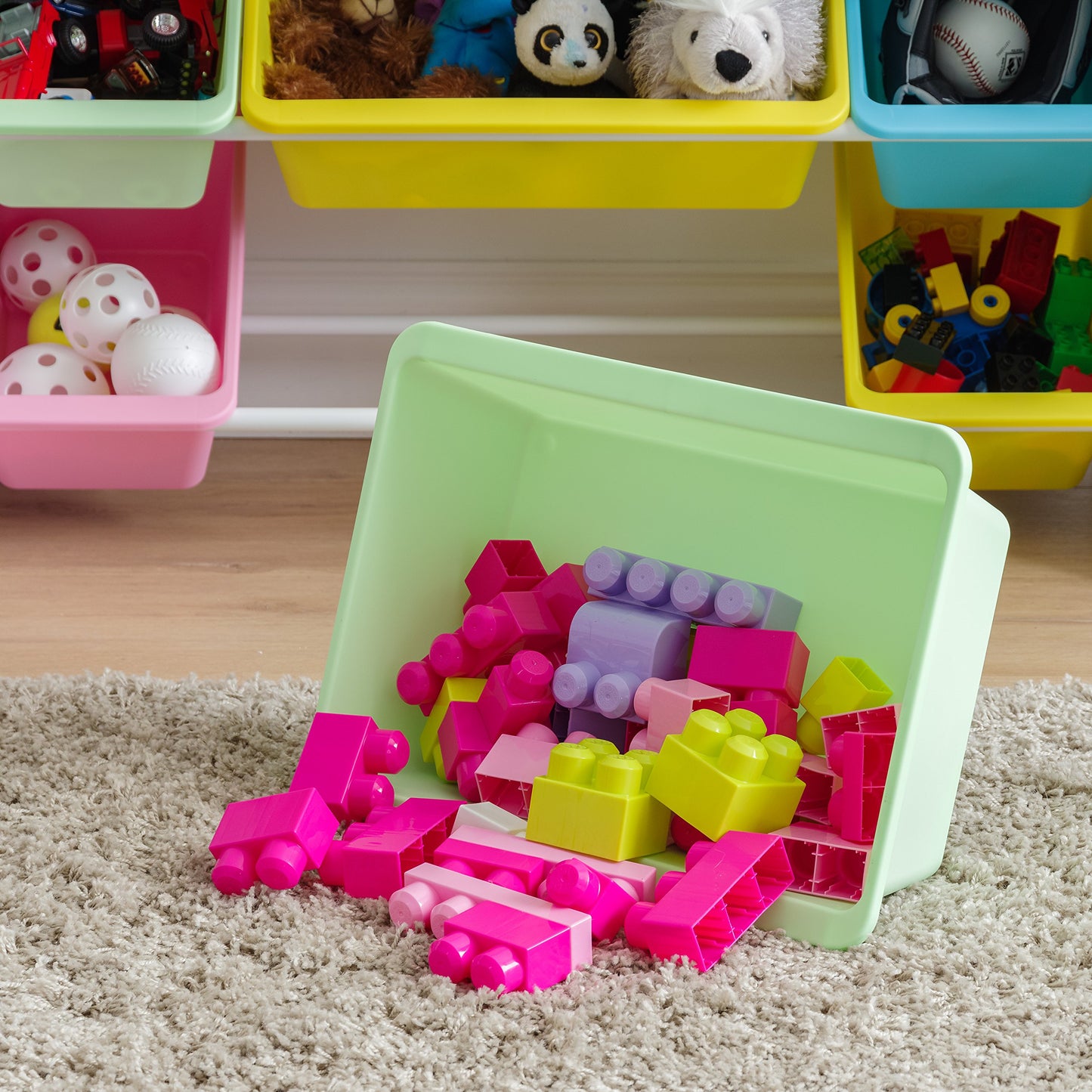 IRIS USA 4-Pack, Large Plastic Storage Bins, Stackable Organizer, Pastel