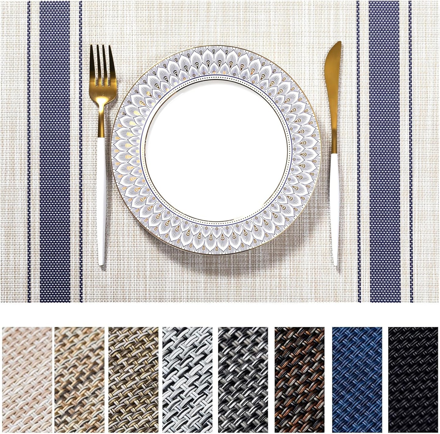 LEXMORE Placemats Set of 4 Vinyl/Plastic Woven Place Mats for Kitchen Table Indoor/Outdoor Washable Placemat Wipeable Dining Table Mats(Blue Skyline)