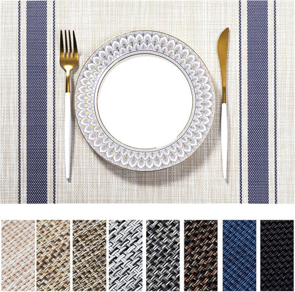LEXMORE Placemats Set of 4 Vinyl/Plastic Woven Place Mats for Kitchen Table Indoor/Outdoor Washable Placemat Wipeable Dining Table Mats(Blue Skyline)