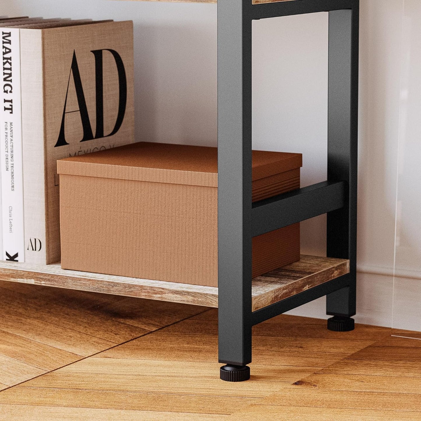 IRONCK Bookshelves and Bookcases, 31.5in Wide Shelf 5-Tier Ladder Shelf 110lbs/shelf Vintage Industrial Style Bookcase for Bedroom Living Room Home, Rustics Brown