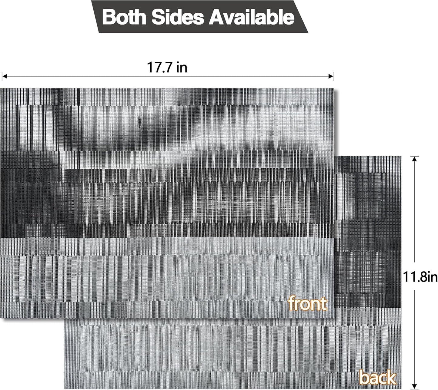 Placemats Set of 8 - Easy Clean Washable Vinyl Placemats - Heat Resistant Placemats for Kitchen Table - PVC Table Mats for Dining Table (Black and Gray, 8)