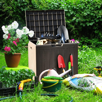 YITAHOME 31 Gallon Outdoor Storage Deck Box, Waterproof Resin Package Delivery and Storage Box with Lockable Lid for Patio Furniture Cushions, Pool Accessories, Garden Tools, Taupe