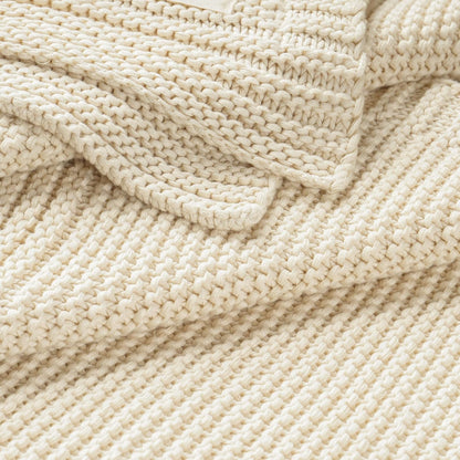 MakeMake Organics Organic Throw Blanket GOTS Certified Organic Cotton Blanket Chunky Knit Super Soft Cozy Fall Winter Large Adults Throw Blanket (50x60, Vanilla)