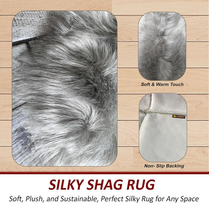 LAMBZY Faux Sheepskin Hypoallergenic Free Shape Silky Shag Rug, Luxury Shaggy Silky Plush Carpet for Bedrooms Rugs Living Room Kids Rooms Sofa Floor Rugs (Quarto 4 Pelts 4'x6', 120x180cm Grey)